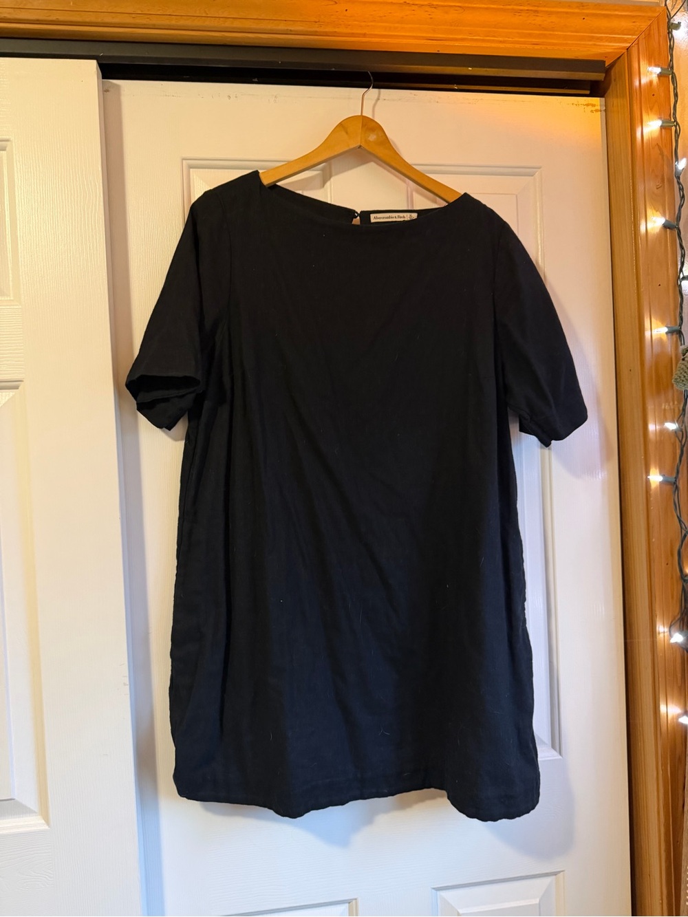 Abercrombie & Fitch Women’s Thick Linen Mini Dress with Pockets-Size XL-Black